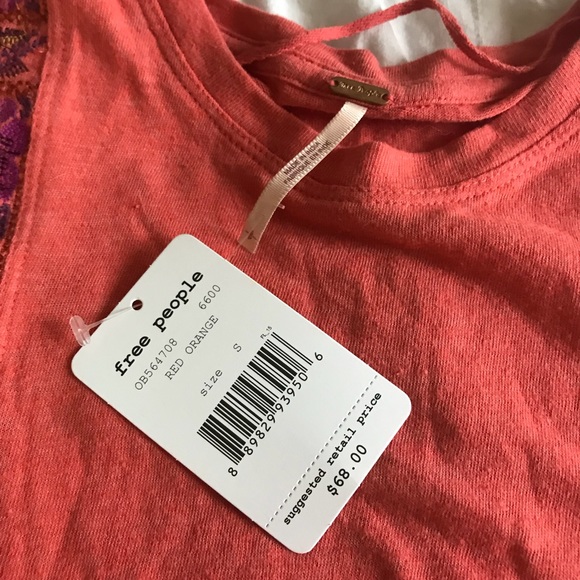 Free People Marcy Embroidered Top in Red Orange - Picture 5 of 6